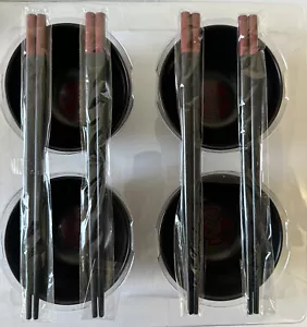 Sushi Set For 4 Ceramic Bowls With Bamboo Chopsticks Excellent Houseware - Picture 1 of 5