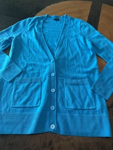 TALBOTS BLAUE LANGE BAUMWOLLMISCHUNG VARSITY-STIL CARDIGAN PULLOVER DAMEN GR. S - Bild 1 von 6