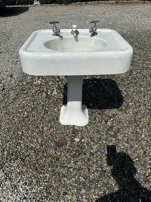 Antiguo fregadero de pedestal de hierro fundido vintage - Art Deco estándar años 1890-1920 Foto 1 de 4