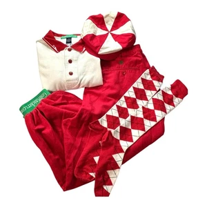 GOLF KNICKERS Men’s Outfit Red Knickers Size 40 White Polo XL Knee Socks And Cap - Picture 1 of 18