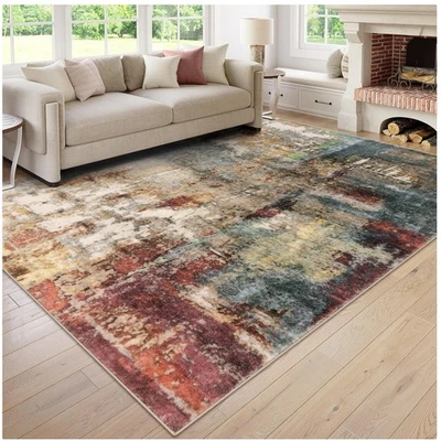 Tapete elegante para sala de estar abstrato 8' X 10' - Tapete resistente a manchas de fundo - Imagem 1 de 4