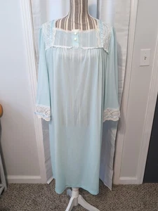 Camicia da notte vintage Nancy King Lingerie bambino blu nylon con pizzo e nastro... - Foto 1 di 9