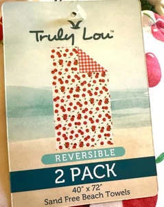TRULY LOU NWT 2-Pack Sandless Cotton Beachtowels 1950sVintage Lk Cherry&Gingham - Picture 1 of 8