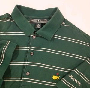 Masters Collection Polo Mens Large Green Stripe Pima Cotton Golf Shirt Golfers - Picture 1 of 7