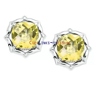 Natürlicher Citrin & CZ Edelsteine 925 Sterling Silber Manschettenknöpfe für Herren #235 - Bild 1 von 3