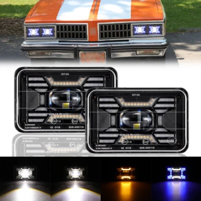 Pair 4x6" LED Headlights Hi/Lo Turn Signal Lamp for Oldsmobile Delta 88 1976-86 - Image 1 of 4
