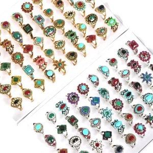 20pcs Women Rings Silver Gold Colours Enamel Retro Ethnic Style Jewellery - Picture 1 of 12