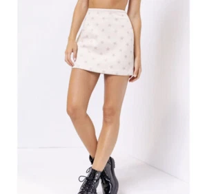 Altar’d State Faux Suede Cream Color Star Print Skirt Size Large - Picture 1 of 10