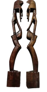 2 Vintage Fertility Statues Hand Carved African Wood Couple Male Female 20" Set - Picture 1 of 23