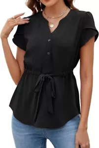 Women Dressy Casual Blouse Summer Trendy Peplum Top Business Work Button Down XL - Picture 1 of 5
