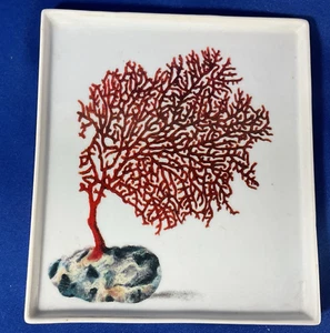 Red Coral tray handcrafted Fabienne Jouvin Paris Tozai ceramic art fine quality - Picture 1 of 7
