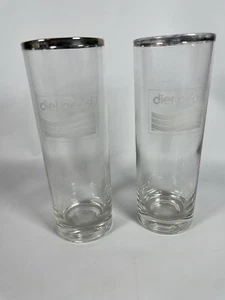 Pair 2 Vintage Rare 1970's Diet Pepsi Slender Silver Rim Glasses 10 Ounces - Picture 1 of 10