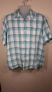 Camisa Tommy Bahama Para Hombre Azul a Cuadros Informal Mangas Cortas Toda de Lino XL - Imagen 1 de 9