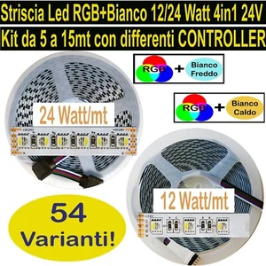 Kit 5/15mt STRISCIA LED 4in1 RGB + Bianco Freddo Caldo 24V Strip RGB+W RGB+WW - Foto 1 di 28