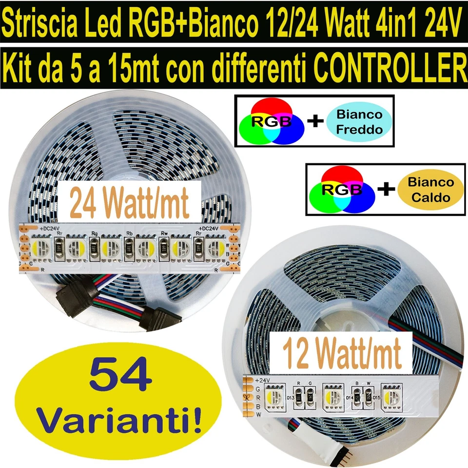 Kit 5/15mt STRISCIA LED 4in1 RGB + Bianco Freddo Caldo 24V Strip RGB+W RGB+WW - Immagine 1 di 1