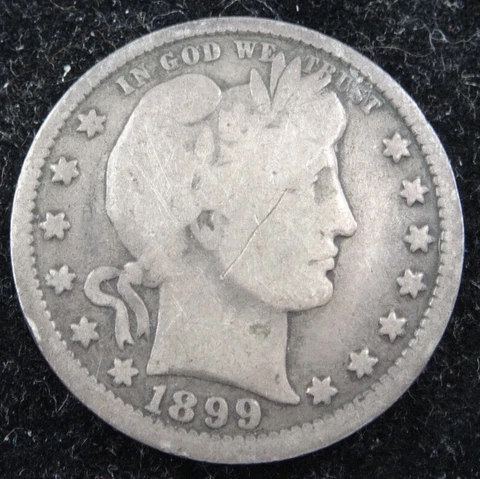 1899 Barber Liberty Head Quarter US Mint Coin 90% Silver Circulated Cover