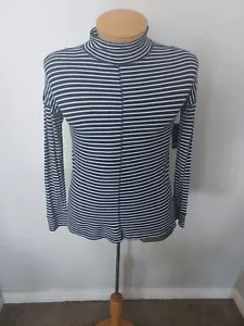 NWT Ana Women's Blue Striped Top Shirt Mock Neck Long Sleeve Size Medium $37 - Picture 1 of 7