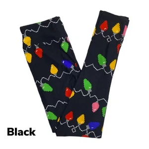 Lularoe Christmas Leggings Holiday Kids SM Light Bulb String of Lights Black - Picture 1 of 2
