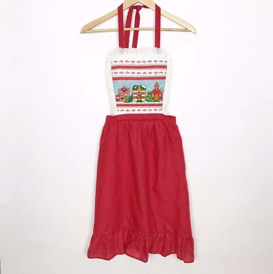 Vintage Gourmet Gallery Pinup Bib Christmas Apron Ruffle Lace Sexy Mrs Claus  - Image 1 of 4