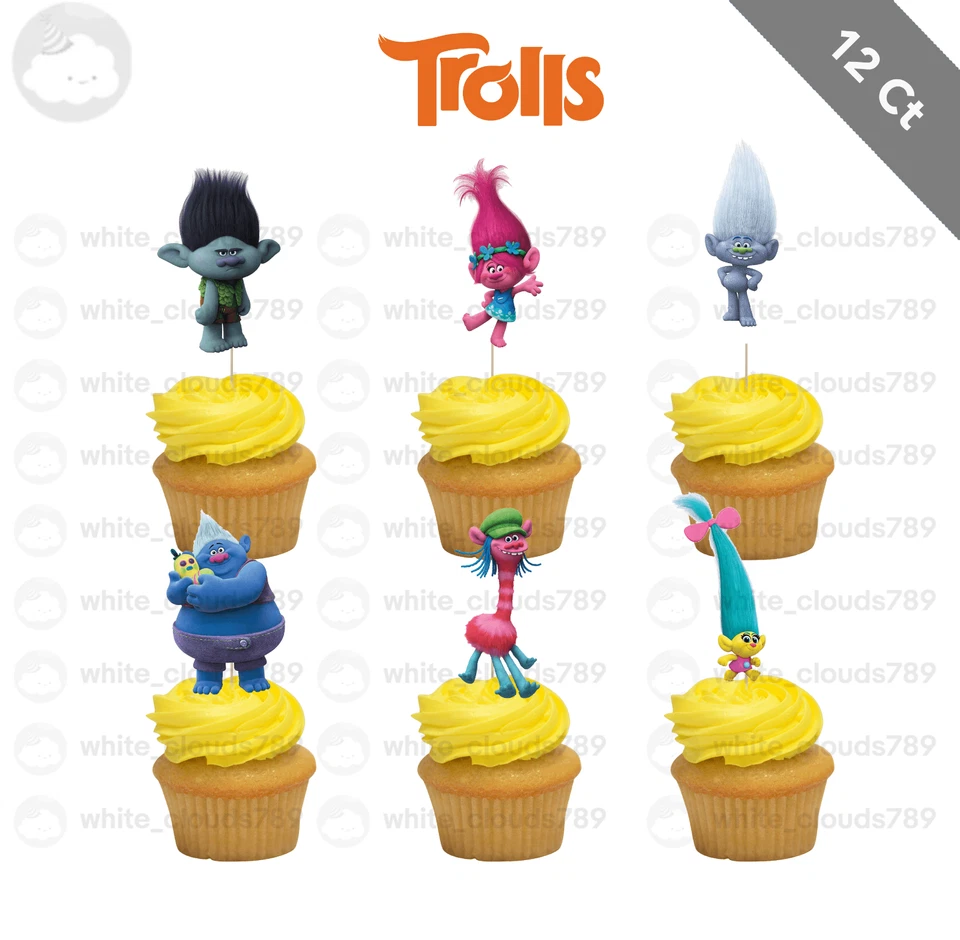 12 Trolls Cupcake Topper Food Birthday Party Kids - Imagem 1 de 1