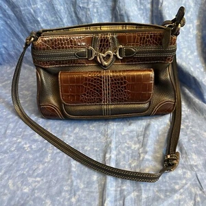 Vintage BRIGHTON Handtasche braun Leder Kroko-Prägung silber Herz D686244 - Bild 1 von 9