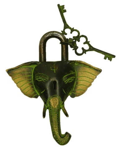 Elephant Shape Security Lock Vintage Antique Style Handmade Solid Brass Padlock Cover