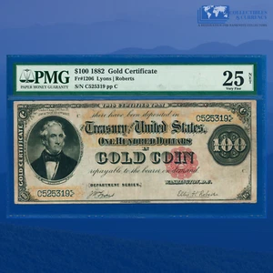 Fr.1206 1882 $100 One Hundred Dollars Gold Certificate "BENTON", PMG VF 25 #5319 - Picture 1 of 3