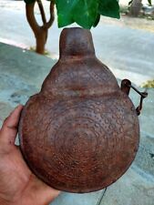 Old Iron Persian Water Bottle Hand Carved Flower Engraved Liqueur Bottle Old