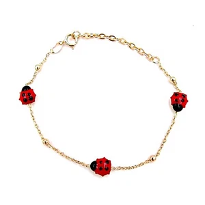 Bracciale in oro giallo con Coccinella braccialetto bambino baby per battesimo - Imagen 1 de 9