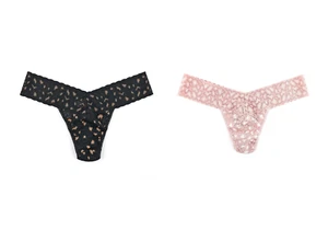 Hanky Panky Women's Printed Signature Low-Rise Thong Black or Rose OS (2-12) - Picture 1 of 5