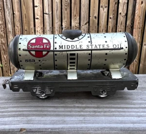 Marx 553 Santa Fe Middle State Oil Tank Car Litho Silver O Gauge #T2 - Picture 1 of 8