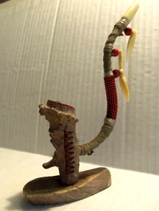 Vtg. 1990s Hand-Made Antler Pipe-Crow Beads-Leather Wrapped Pipe - Picture 1 of 9