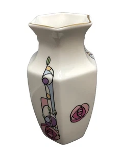 Aynsley Rennie Mackintosh Fine Bone China Small Bud Flower Vase Pink Roses - Picture 1 of 15