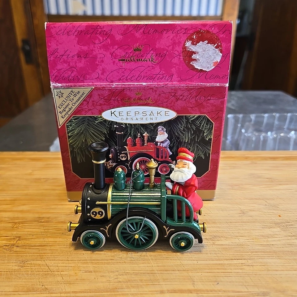 1999 Hallmark Ornament - Jolly Locomotive - Die-Cast Metal Christmas QX6859