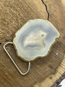 Beautiful Vtg Gray agate slice Belt Buckle with natural patterns Unisex - Picture 1 of 7