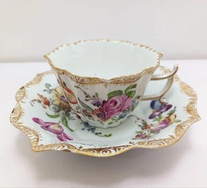 Nice Antique Meissen Golt Flower Bouquet Cup Saucer - Picture 1 of 20