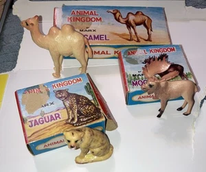 3 Vintage Marx Animal Kingdom & boxes-Moose-Jaguar-Camel-1960's - Picture 1 of 5
