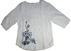 *NEU MIT ETIKETT* MECHYS DAMEN DAMEN WEISS BESTICKT GEBLÜMT BAUMWOLLE SHIRT XS E313 - Bild 1 von 2