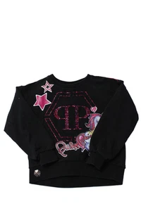 Philipp Plein Girls Cotton Black Graphic Print Bedazzled Sweatshirt Size 6-7 - Picture 1 of 5