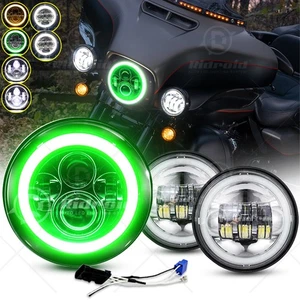 7" LED Headlight Halo + Passing Lights For Harley Heritage Softail Classic FLSTC - Picture 1 of 22