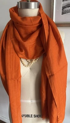 BEULAH London Shawl Scarf Wrap 60% Cashmere  40% Silk Spice Orange Fringe 31x76 - Image 1 of 4