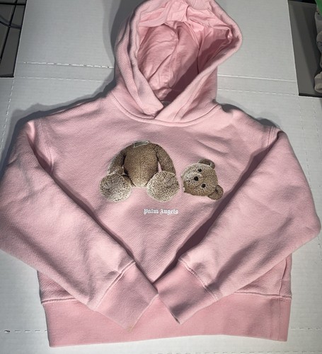 Felpa con cappuccio Palm Angels bambina rosa cotone orsetto applique