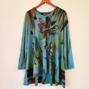 Jess & Jane Sola Slinky Strick Hi-Low Tunika Top Blumendruck lang Slv Damen 1X - Bild 1 von 16