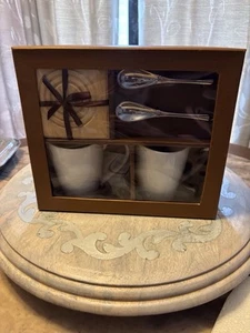 Ceramic Coffee Tea Mug Set With Spoons And Cup Holder New In Box - Picture 1 of 2