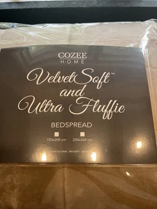 Cozee Home Velvet Soft Ultra Fluffie Bedspread 150 x 200 Taupe/Beige Brand New - Picture 1 of 2