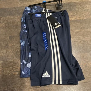 NEW Boy's Adidas 2 Pack Active Shorts Size Large 14 - 16 Blue/White, Blue Camo - Picture 1 of 3