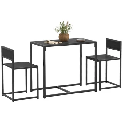HOMCOM 3 Piece Dining Table Set with Metal Frame, Black - Image 1 of 4