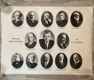 VINTAGE 1957 CANADA PRIME MINISTERS POSTER PRINT SCHOOL ROOM 28”x21 POLITICAL - Picture 1 of 5