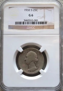 1932 -S SILVER USA WASHINGTON QUARTER NGC GOOD 6 - KEY DATE - Picture 1 of 3