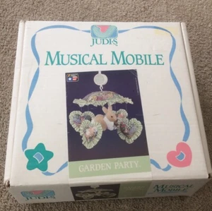 JUDI•S VINTAGE MUSICAL BABY MOBILE GARDEN PARTY BUNNY FABRIC CANOPY 1419201 BOX - Picture 1 of 10